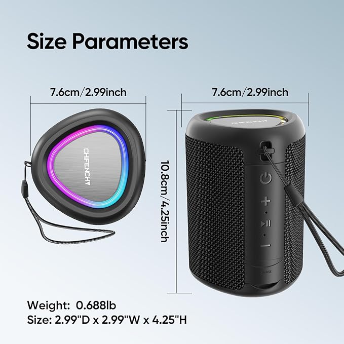 Portable Bluetooth Speaker with Lights, Stocking Stuffers, Powerful Crystal Clear Sound, IPX5 Waterproof, All Day Playtime, BT 5.3, TWS Paring, Small Wireless Speaker for Outdoor, White Elephant Gifts