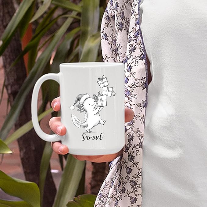 Personalized Axolotl Accent Mug Gift For Birthday Christmas, Axolotls White Coffee Cup 11 15 Oz, Custom Name Axolotl Animal Lover Coffee Mug Gift For Women Men Sister Brother, Cute Animal Travel Cup
