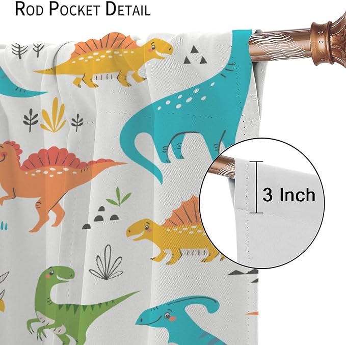 Kids Dinosaur Curtains for Boy Girl Bedroom Decor Cartoon Dino Colorful Cute Funny Animal Wildlife Printed Blackout Rod Pocket Window Drapes for Baby Nursery Playroom Living Room W31.5xL63in 2 Panels