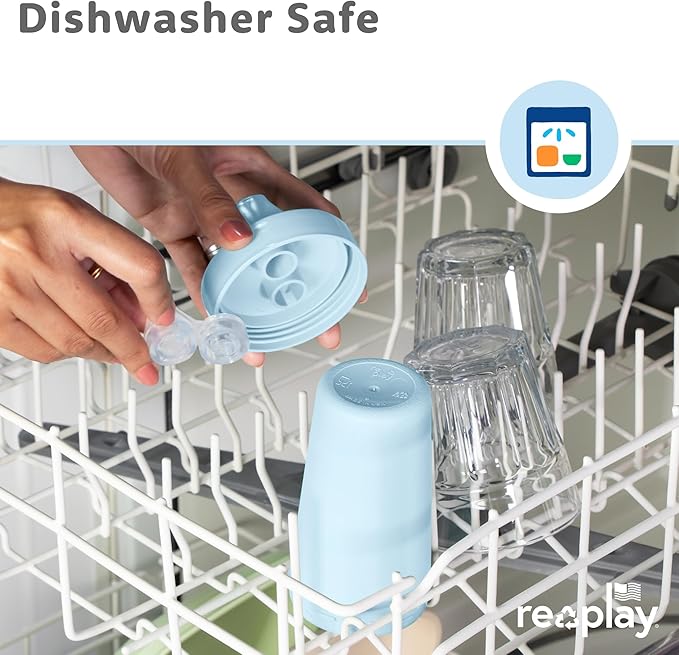 Re-Play Sippy Cups for Toddlers - 10 Oz. Reusable Spill Proof Cups for Kids, Dishwasher/Microwave Safe - Made in USA - Set of 4-3.13" x 6.25" - Cool Blues