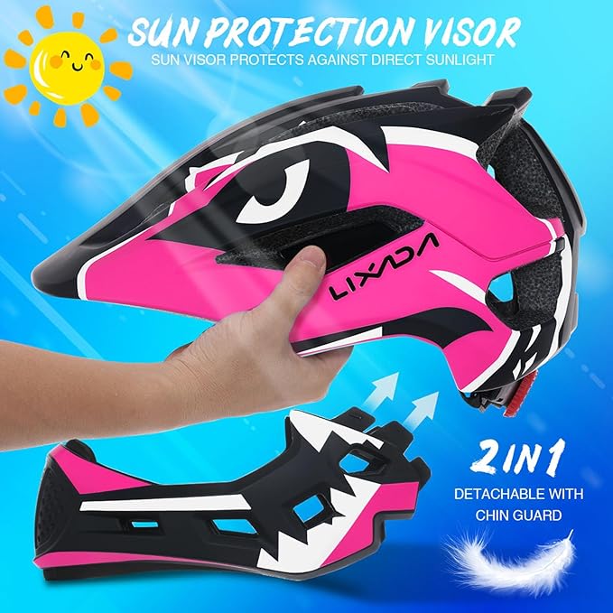 Lixada Kids Bike Helmet Adjustable Detachable Full Face Helmet for Cycling Helmet for Children Bicycle, Skateboard, Scooter, Protective Gear (20.5-22 Inches)