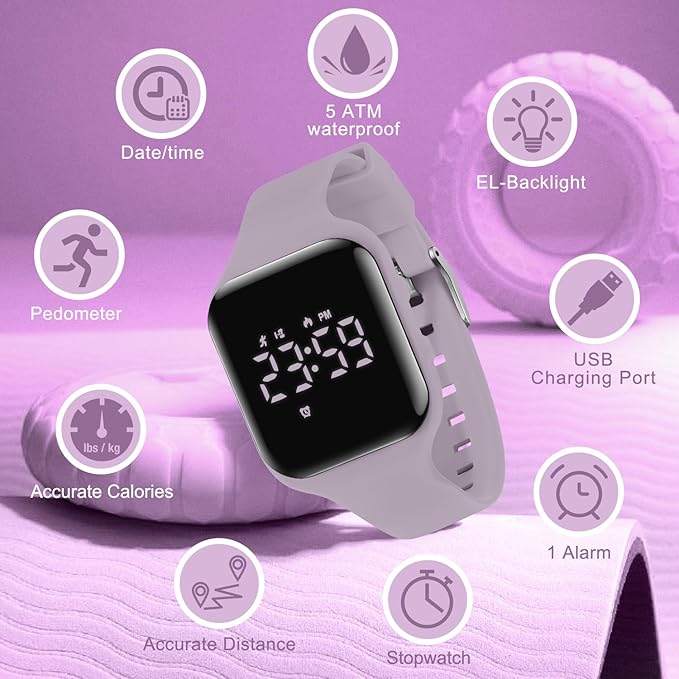 Kids Watches for Girls Boys Digital Sport Watch with Step Counter Pedometer Vibration Alarm Clock, No App Waterproof Fitness Tracker Kids Watch Boys Girls Teens Students Ages 5-16