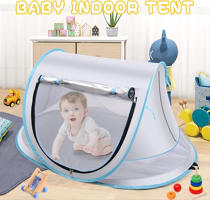 Baby Beach Tent,Large Pop Up Beach Tent Sun Shade for Beach,Portable Baby Travel Tent with Mosquito Net,Indoor Baby Play Tent,UPF 50+ UV Protection Sun Shelters for Infants