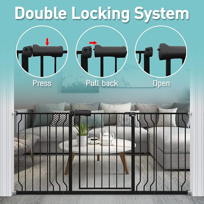 WAOWAO Baby Gate 38.58-43.31" Extra Wide Pressure Mounted Walk Through Swing Auto Close Safety Black Metal Toddler Kids Child Dog Pet Puppy for Stairs,Doorways,Kitchen