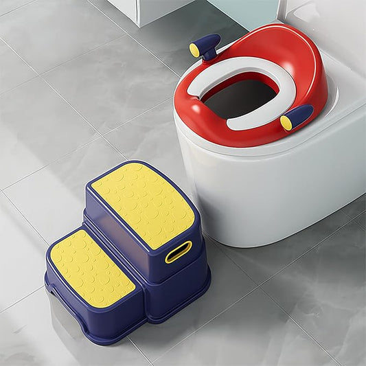 Potty Training Toilet Seat with Kids Step Stool Anti-Slip Toddler Potty Seat with Soft Cushion, Baby Potty Training Set Toddlers Toilet Seat for Boys and Girls (DarkBlue)