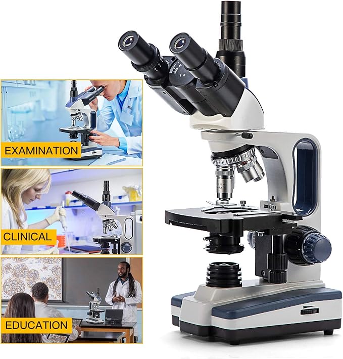 SWIFT Trinocular Compound Microscope SW350T,40X-2500X Magnification,Siedentopf Head,Research-Grade,Two-Layer Mechanical Stage,1.3mp Camera and Software Windows and Mac Compatible