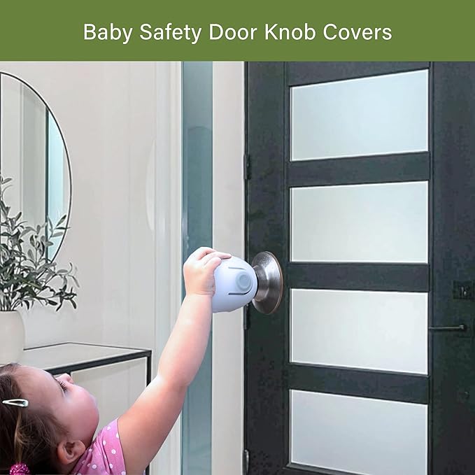 Child Proof Door Knob Covers, Door Knob Safety Cover for Kids, Baby Proof Safety Locks for Doors, 4 Pack/White