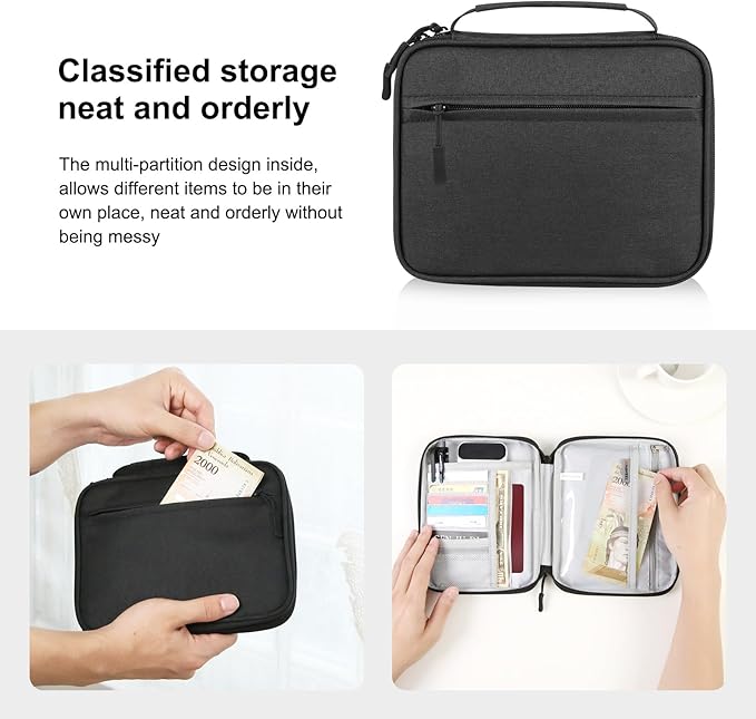 RFID Passport Wallet for Women/Men,Tote Passport Holder for Travel Family,Portable Travel Premium Wallets,Waterproof Passport Holders Bag,Travel Document Organizer Credit Cards Case(Black-Large)