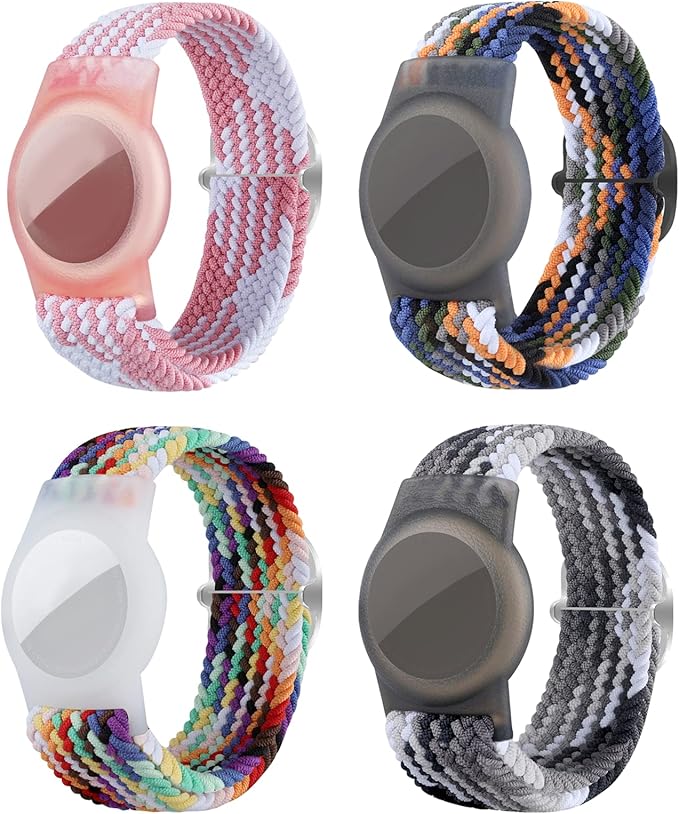 4 Pack Kids Bracelet Compatible with AirTag, GPS Kid Tracker Holder Braided Wristband for Apple Air Tag, Nylon Adjustable Anti Lost Airtag Watch Band for Kids Children Elders (Mixed Color)