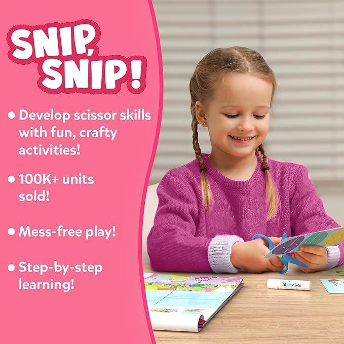 Skillmatics Scissor Skills Activity Book - Snip Snip, 25 Fun Cutting & Creative Activities for Preschoolers, 2 Child-Safe Scissors, Fine Motor Skills Craft Kit, Gifts for Kids Ages 3, 4, 5, 6, 7