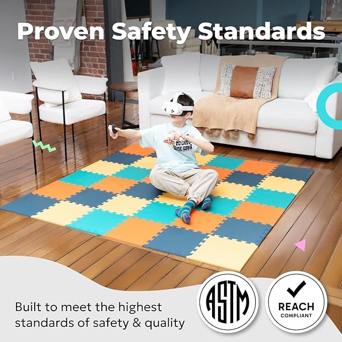 MioTetto Foam Floor Tiles for Kids - Non-Toxic Comfortable Baby Play Mat and Interlocking Foam Tiles, Fits with 74x74 Playpen Mat for Crawling & Development, Soft Play Mat for Babies 6-12 Months