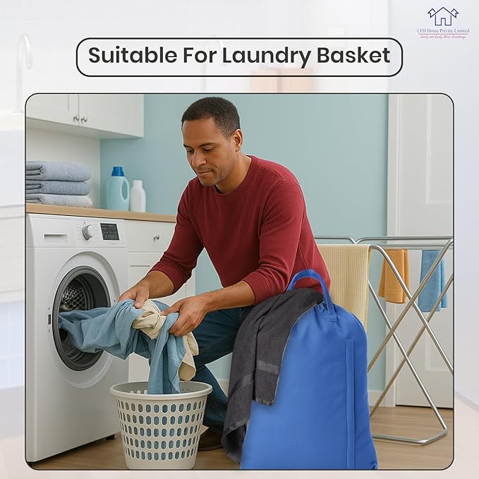 LFH Home Cotton Canvas Large Laundry Bag with Handle, Heavy Duty Drawstring Closure Washable Laundry Bags, School Travel, Home, Hotel, College Dorm, Organizer Sack, Toys Clothes 20x30-Sky Blue