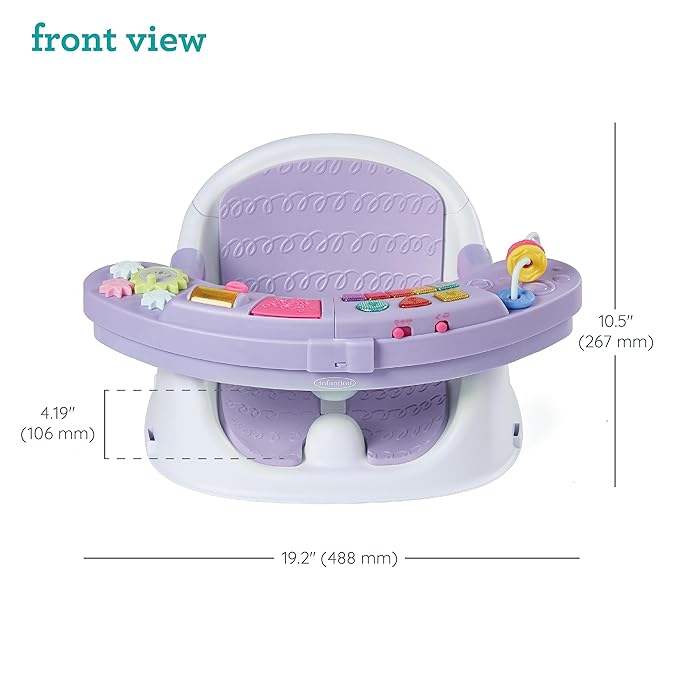 Infantino Music & Lights 3-in-1 Discovery Seat & Booster, Toddler Booster Seat for Dining Table or Kitchen Chair, Baby Activity Center & Snack Tray, Lavender