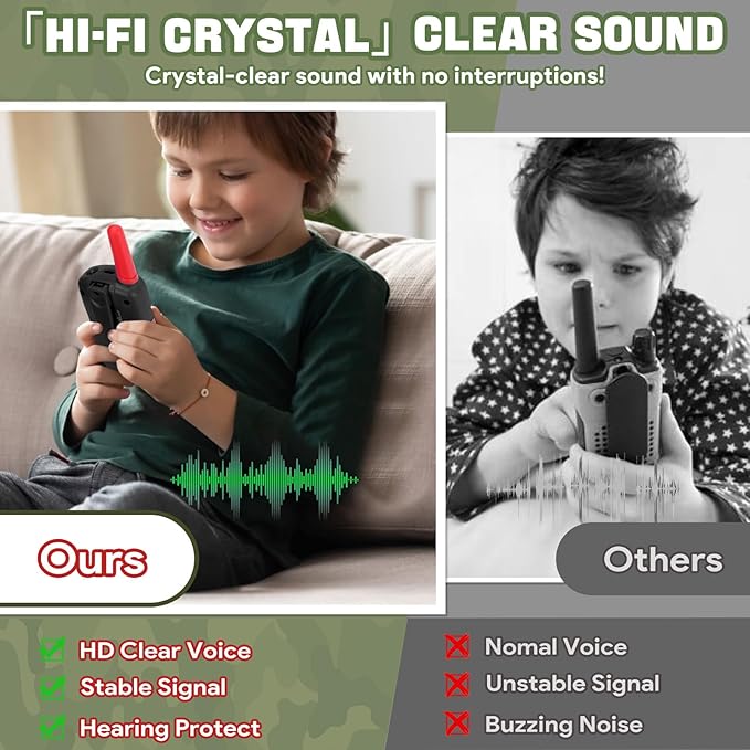 Vvinca Walkie Talkies for Kids Rechargeable 3 Pack, Army Toys for Boys Girls Ages 3-13 Outdoor Military Camping Toy Birthday Gift, Walkie-Talkie 3KM Long Range 2 Way Radios 22 CH with Flashlight