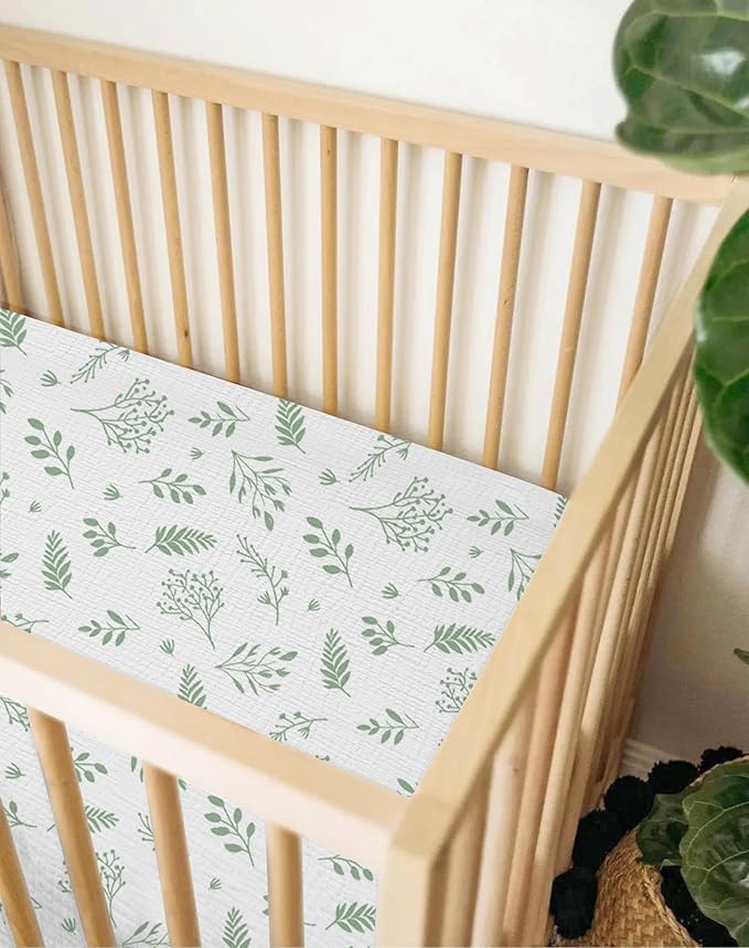 Muslin Bedside Bassinet Sheets 2 Pack, 33x20 Fitted Ultra Soft & Breathable Bedside Sleeper Sheets, Ideal for Baby Girl and Boy, Perfect for Newborns (Fern Leaf & Sage)