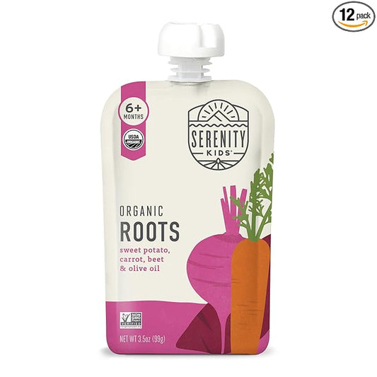 Serenity Kids 6+ Months Veggie Puree Baby Food Pouches - USDA Organic - No Sugary Fruits or Added Sugar - Allergen Free - 3.5 Ounce BPA-Free Packaging - Baby Food Pouch