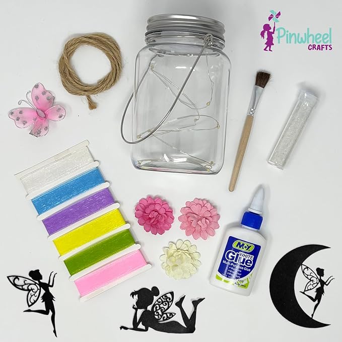 Pinwheel Crafts Fairy Lantern Toy for Kids Age 6-8 8-12+ Years - Make Your Own Night Light - Fairy Jar Gift for Girls with Led Light - Arts and Crafts Kit for Kids