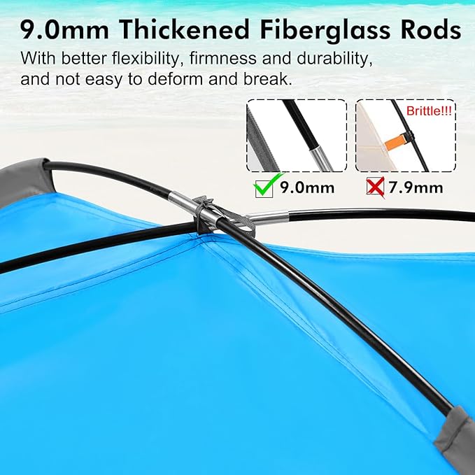 WhiteFang Beach Tent Anti-UV Portable Sun Shade Shelter for 3/4/6/8 Person, Extendable Floor with 3 Ventilating Mesh Windows Plus Carrying Bag, Stakes and Guy Lines