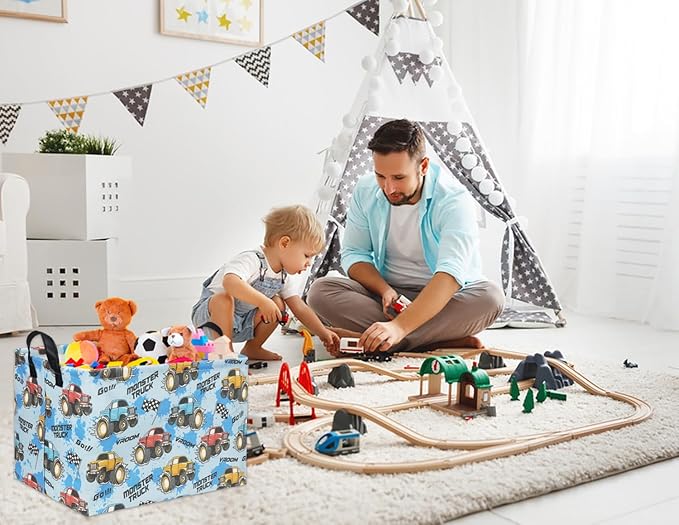 HIYAGON Rectangular Monster Truck Basket for Kids Baby Basket for Boys and Girls Cute Toy Storage Organizer Bin Box Truck Room Decor(Monster Truck)