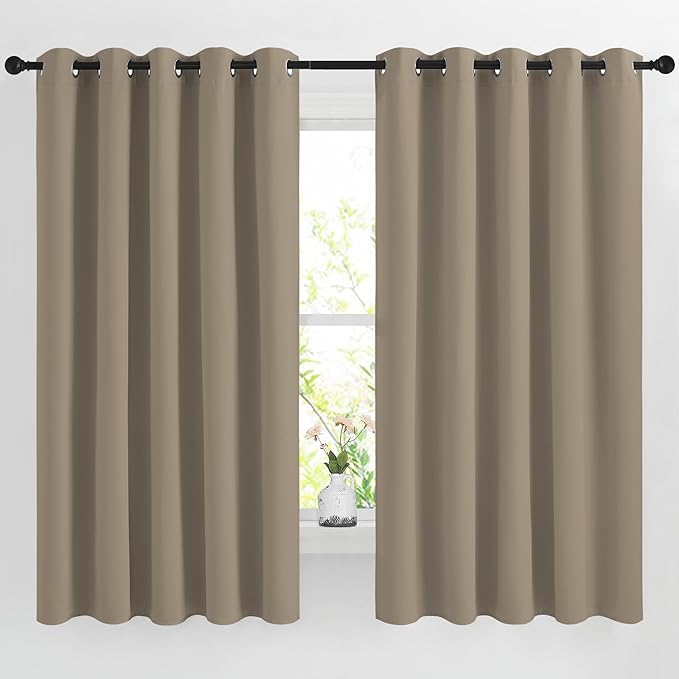NICETOWN Taupe Window Treatments 66 inch Length 2 Panels Set, Grommet Blackout Room Darkening Thermal Curtains Sound Reducing for Bedroom/Kid Room, W66 x L66
