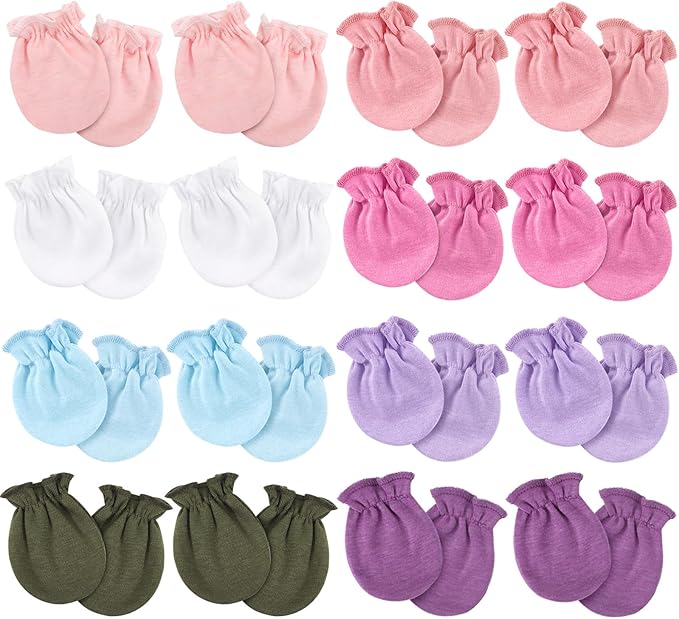 Newborn Baby Mittens No Scratch Cotton Elastic Wrist Gloves Infant Toddler Mittens for Baby Boy Girl 0-6 Months