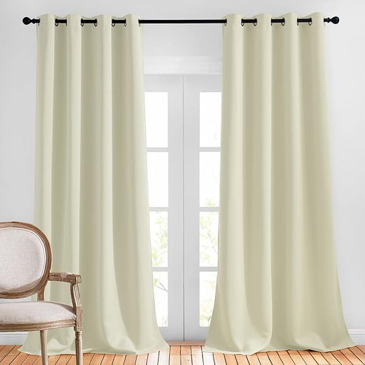 NICETOWN Room Darkening Beige Curtains 102 inches Long 2 Panels Burg, Grommet Thermal Curtains Light Blinds Room Darkening Window Treatments for Bedroom, 2 Panels, W52 x L102