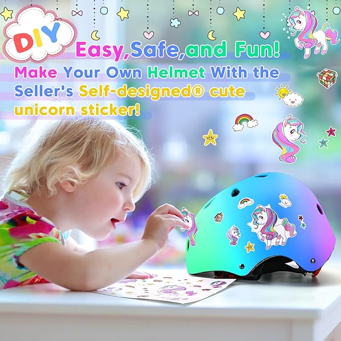 Color Gradient Adjustable Kids Bike Helmet Toddler Skateboard Helmets Boys Girls Child Ventilation Helmet for Multi-Sports Skating Cycling Scooter Balance