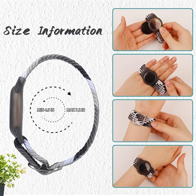 Kids Bracelet Compatible with AirTag, GPS Kid Tracker Holder Braided Wristband for Apple Air Tag, 2022 Upgraded Nylon Adjustable Anti Lost Airtag Watch Band for Kids Children Elders (White Black)