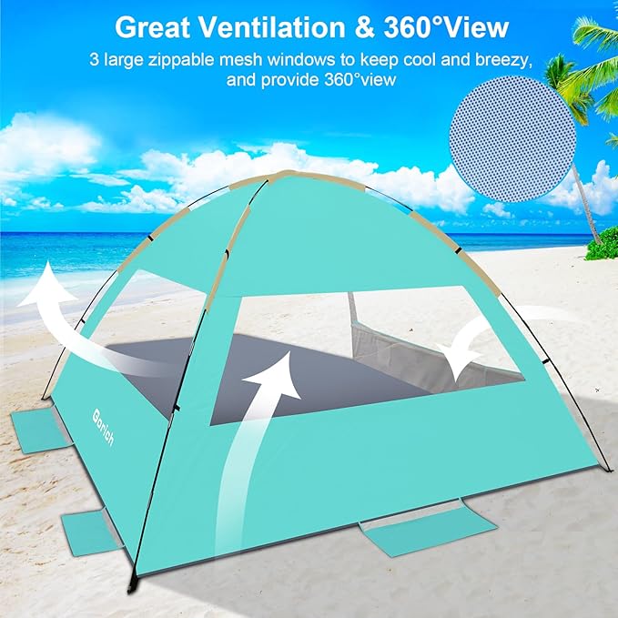 Gorich Beach Tent Sun Shelter for 3/4-5/6-7/8-10 Person with UPF 50＋ UV Protection, Lightweight & Easy Setup Beach Shade Canopy, Portable Beach Shade Tent Beach Cabana