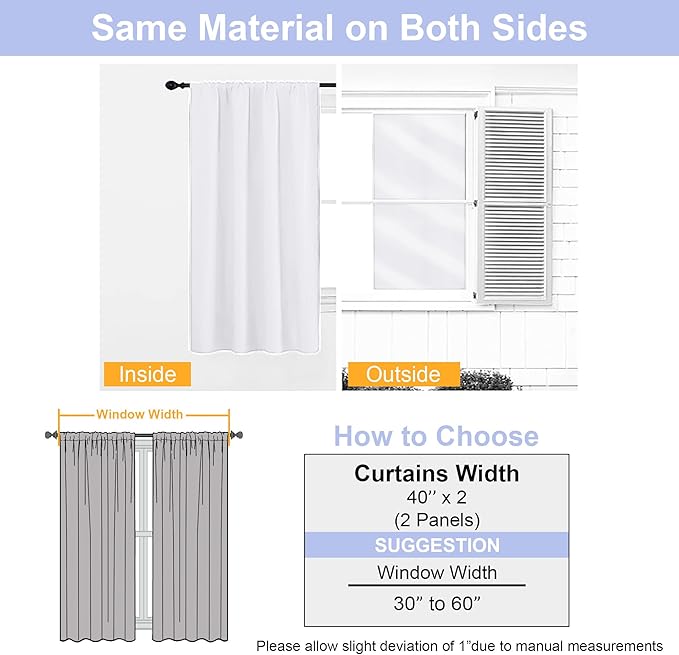 Simplebrand Ava Pure White Curtains 36 Inches Long 2 Panels, Light Filtering Half Window Rod Pocket Privacy Short Curtains, Thermal Insulated Curtain Tiers for Kitchen Bathroom Shades, W40 x L36 Inch