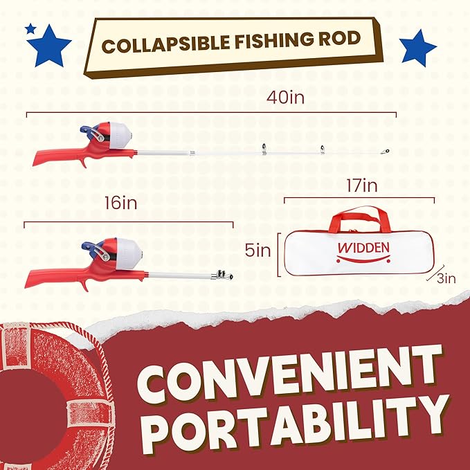 Kids Fishing Pole, Telescopic Fishing Rod, Toddler Collapsible Fishing Rod and Reel Combo with Tackle Box, Fishing Line, Bobber, and Soft Lures for Boy, Girl, Youth, Beginner, Over 4 Years Old