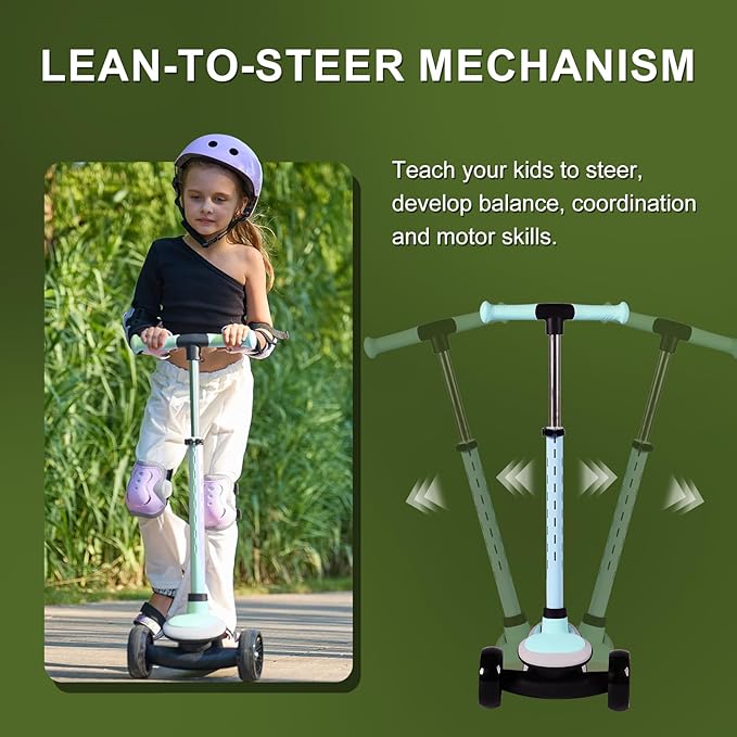 3-Wheel Light-Up Kids Scooter, 20 Different Light Patterns,Three Adjustable Heights,Lean to Steer, Balance Scooter for Ages 3-8