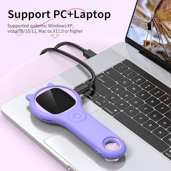 2Pcs Purple Kids Microscope-200X Fixed Focus Miniscope Portable Handheld Pocket Microscope -Science Toy for Toddlers, Christmas Birthday Gifts for Age 5 6 7 8 9 10 11 12 Girls Boys