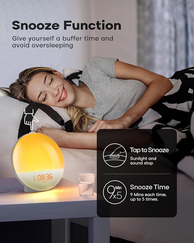 Dekala Sunrise Alarm Clock, Wake Up Light, Smart APP Control, Sundown Sleep Sound Machine, Dual Alarms, FM Radio, Natural Alarm Sounds, Alarm Clock for Heavy Sleepers Kids Adults, Ideal Gift
