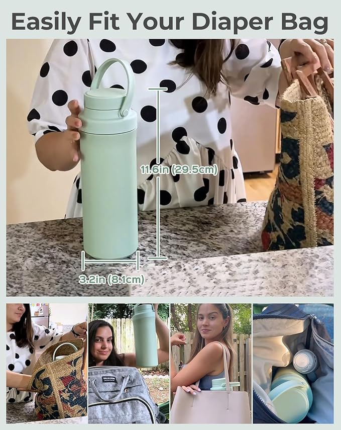 Xaproo 22oz Breast Milk Cooler Bottle, Portable Milk Cooler for Breastmilk with 360° Total Cooling for 24 Hours, Breastmilk Chiller with 2pcs Baby Bottles, Breastfeeding Essentials for Baby, BPA-Free