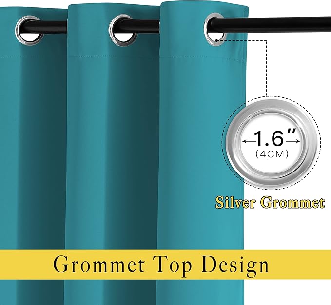NICETOWN Blackout Curtains 54 inches Long for Bedroom - Grommet Room Darkening Solid Window Treatments Thermal Curtains for Nursery Room, Peacock Teal, W46 x L54, 2 Panels