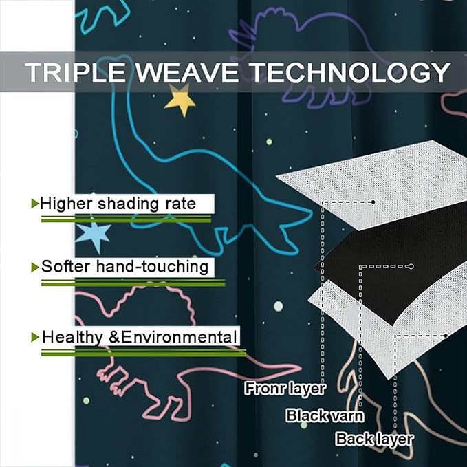 Cartoon Colorful Dinosaur Curtains for Kids Boys Girls Home Decor, Astronaut Funny Outer Space Star Blackout Rod Pocket Window Drapes for Bedroom Living Room W31.5xL72in 2 Panels