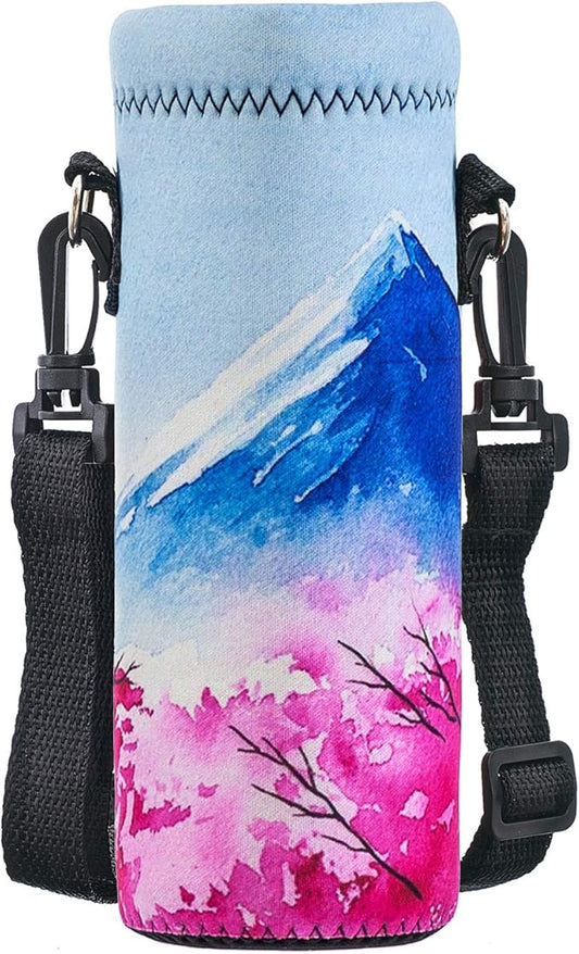 Neoprene Water Bottle Carrier Bag with Adjustable Shoulder Strap for Men Women Walking Hiking,Portable Insulated Holder Case for Stainless Steel/Glass/Plastic Bottles