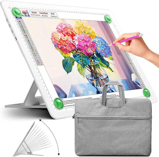 Zocelight Rechargeable A3 Light Board with Built-in Stand & Bag,Super Bright Magnetic Light Box for Tracing,Wireless Light Pad for Diamond Painting,Side Buttons,LED Light Table for Drawing(White)