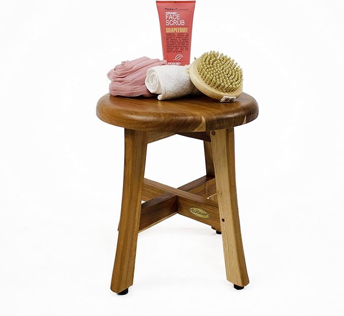 EcoDecors Shoji 12 Inch, 13 inch T, Perfect Height for Shaving Waterproof Teak Wood Shower Bench Stool Seat Chair for Inside Shower Storage Provides Safety, and Storage for Bathroom Accessories