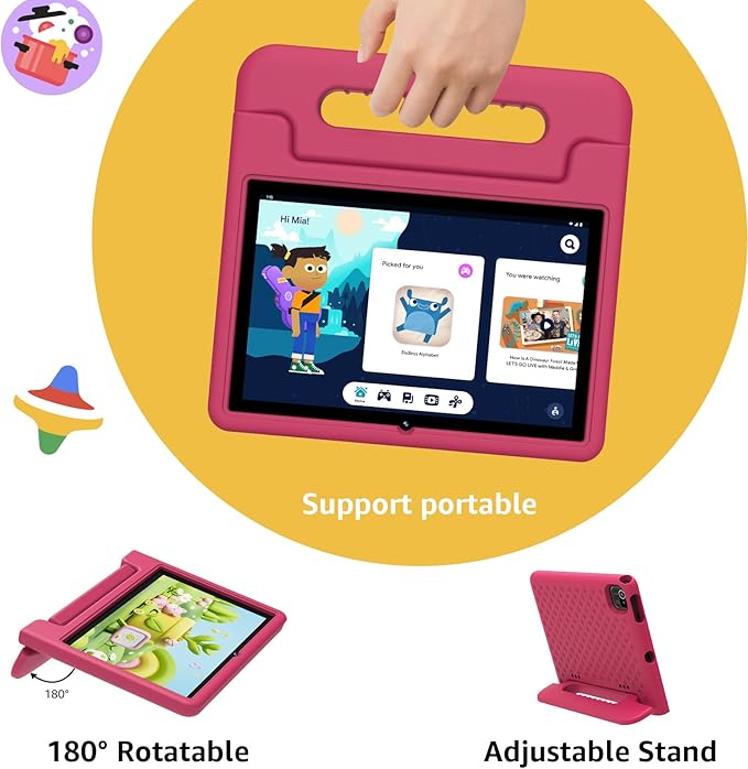 ApoloSign Kids Tablet 2025, 10.1 inch Tablet for Kids, Octa-core, 6 GB RAM, 64GB ROM Tablets for Toddlers with Parental Control, 8-hr Battery, Wi-Fi6, BT5.0, Droop-Proof Case (Pink)