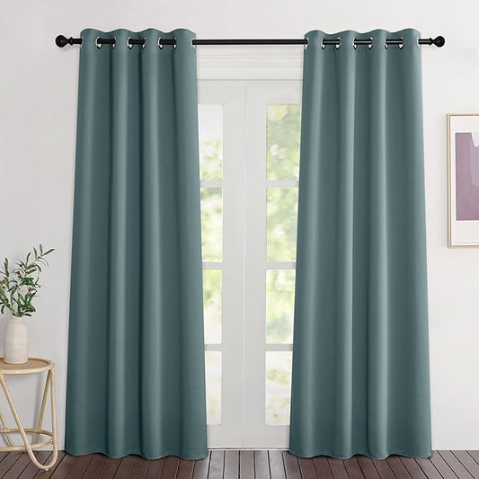 NICETOWN Greyish Blue Curtains 84 inches Long, Grommet Room Darkening Thermal Insulated Sound Dampening Window Treatments for Bedroom/Home Office, 2 Panels, W46 x L84