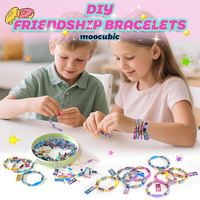 MooCubic Stickers Friendship Bracelet Making Kit, 16 Rolls (160 Cute Stickers), Wearable Shareable DIY Jewelry Craft Set for Kids Girls Boys Ages 3 +, Birthday Creative Gift for Child 5 6 7 8, Blue