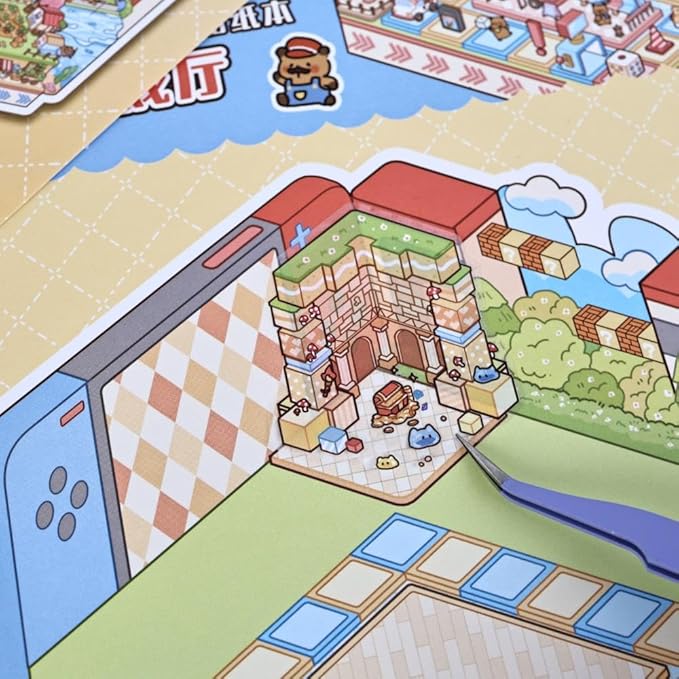 Sticker Therapy 3D Scenes – 6 Sets Large Size DIY 3D Sticker Scene with Tweezer for Adults & Kids Relief Stress Pass The Time, Cute Miniature House & Room Material Collection Book 01