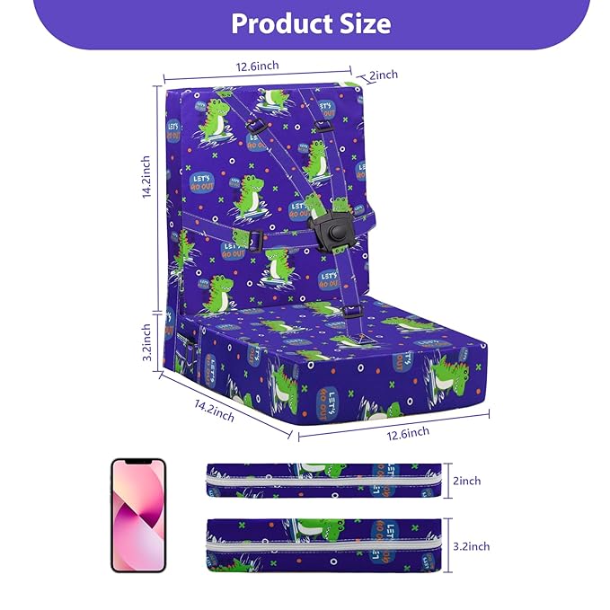 Toddler Booster Seat for Dining Table, Adjustable Safety Buckle Child Booster Seat with Backrest, Waterproof Washable Portable Booster Cushion Non-Slip Bottom (Blue)