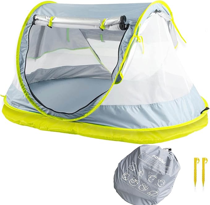 Poray Portable Baby Beach Tent with UPF 50+ Sun Shelter,Mosquito Net and Sunshade, Ideal Pop Up Kids Travel Tent with Carry Bag & 2 Stakes,Outdoor Indoor Play and Sun Protection