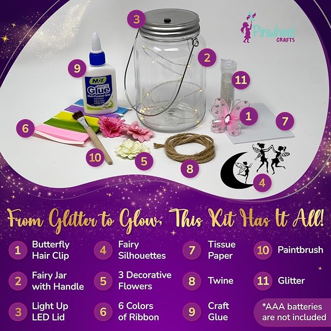 Pinwheel Crafts Fairy Lantern Toy for Kids Age 6-8 8-12+ Years - Make Your Own Night Light - Fairy Jar Gift for Girls with Led Light - Arts and Crafts Kit for Kids