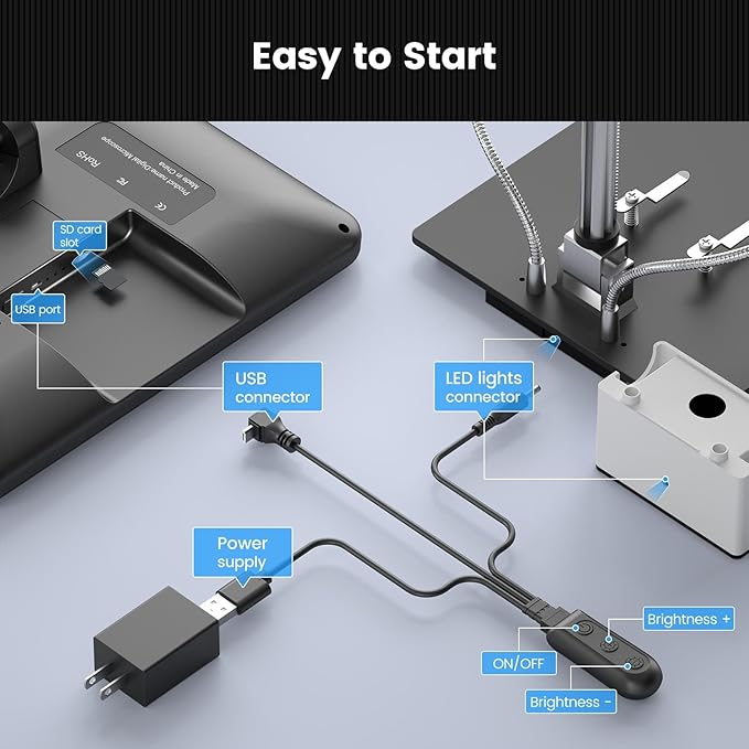Andonstar AD210 10.1 Inch LCD Digital Microscope for Adults, Soldering Microscope for Electronics Repair, Coin Microscope Camera Full View for Error Coins with Light, Biological Slides Kit, 32G Card