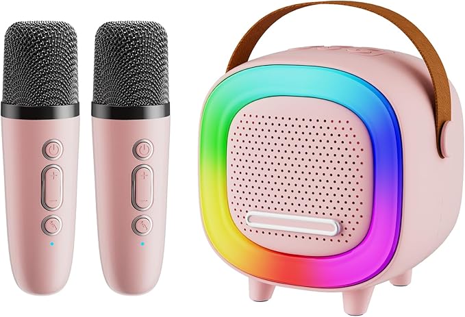 Mini Karaoke Machine Speaker for Kids Adults, Portable Bluetooth with 2 Wireless Microphones, Christmas Birthday Gift Ideas for Toys for Teens Boys and Girls Aged 4, 5, 6, 7, 8, 9, 10, 11, 12+