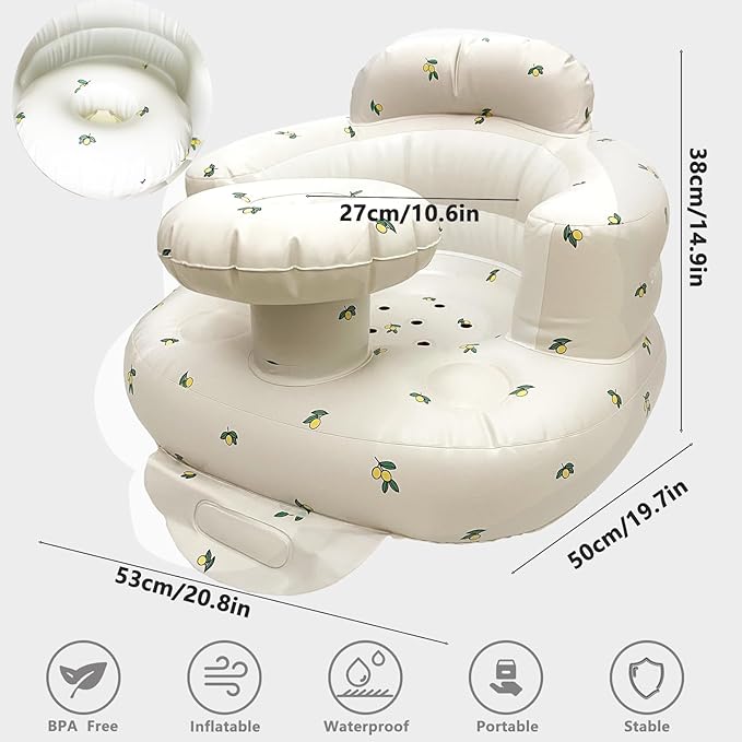 Baby Inflatable Seat for Babies 3-36 Months, Built in Air Pump, Olive Baby Support Seat Summer Toddler Chair for Sitting Up, Baby Shower Chair Floor Seater, Infant Back Support Sofa, Green